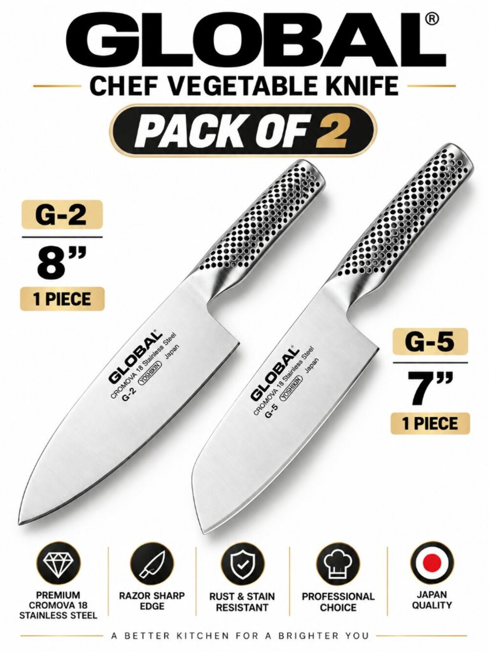Global G5 7" Veg Knife & G2 8" Chef Knife – Cromova 18 Steel New Sealed 2-Piece